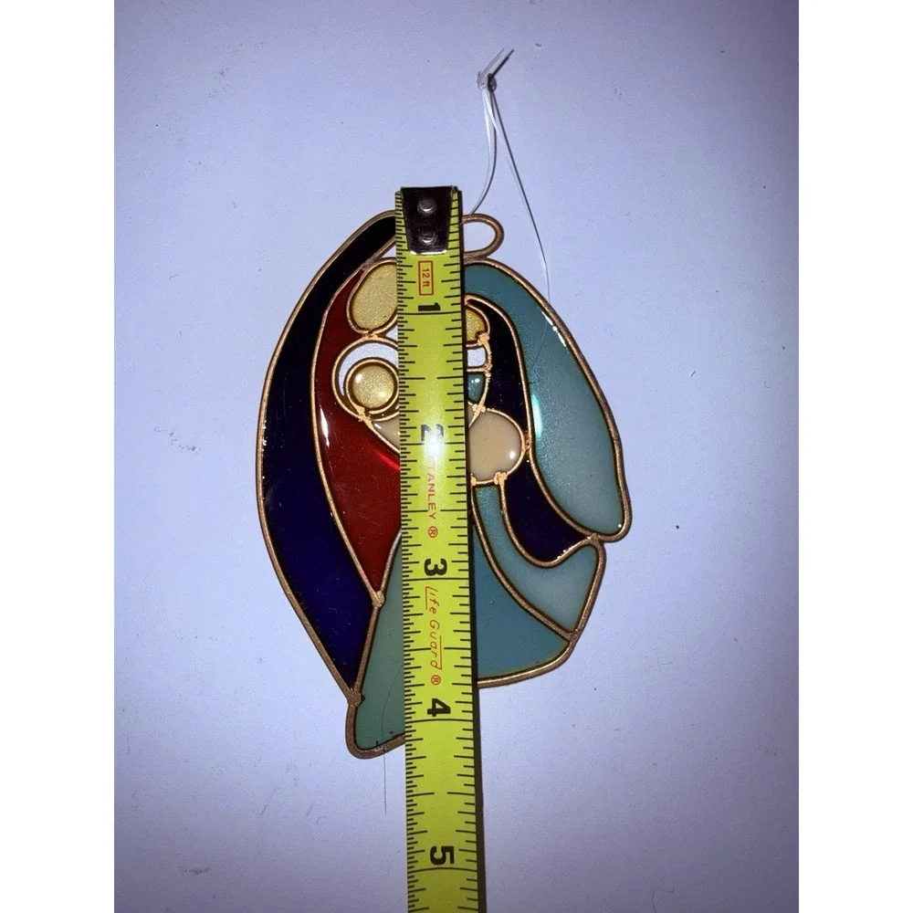 Faux Stained Glass Christmas Ornament Holy Family With‎ Baby Jesus 2.75 X 4.25